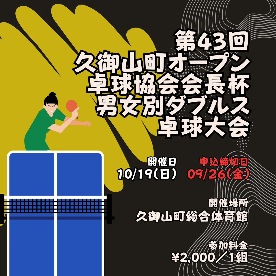 2025/10/19 第43回久御山町オープン卓球協会会長杯 男女別ダブルス卓球大会