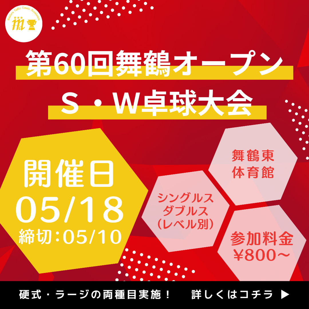 2025/05/18 第60回舞鶴オープンS・W卓球大会