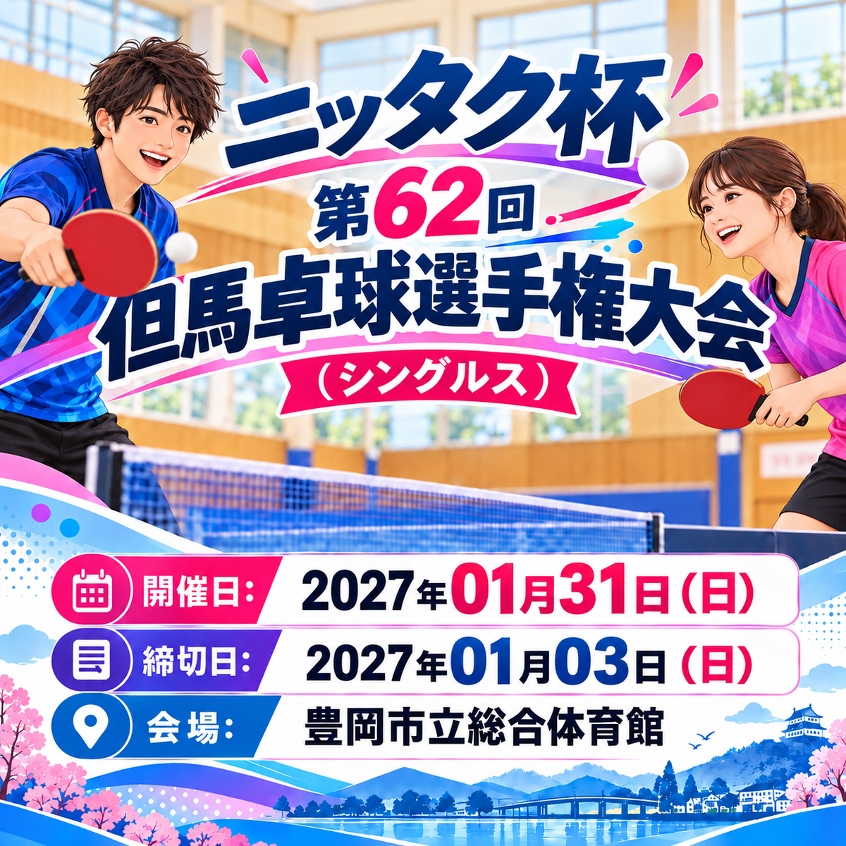 2027/01/31 ニッタク杯 第62回但馬卓球選手権大会(シングルス申込ページ)