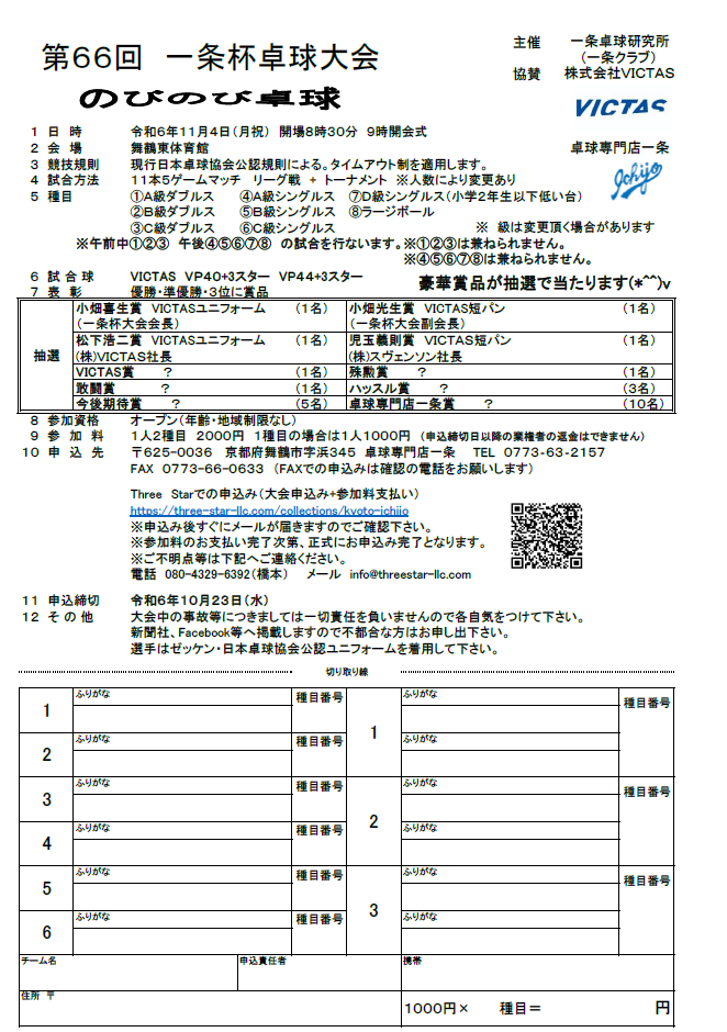 2024/11/04 第66回一条杯卓球大会